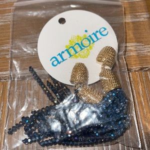 NWT armoire blue tassel earrings gold brand new nice